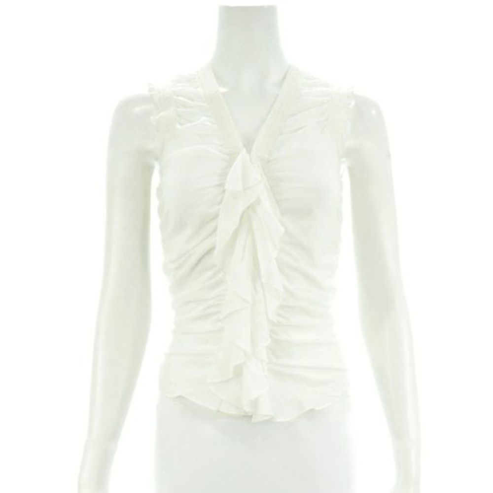 GABRIELE STREHLE WHITE RUFFLE SLEEVELESS SHIRT XS